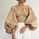 French Temperament 2025 Spring New Design Long-Sleeved Bubble Lantern Sleeves Leak Shoulder Women's Shirt Top 68HZ