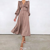 Spring 2025 New Densate Dress Female Design Lantern Sleeves To Show Thin Temperament Long Dress 68HZ