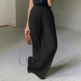 Autumn/Winter 2025 New Long-Sleeved Lap Folding Shirt Women's Broad-Legged Drag Feeling Wrinkled Trouser Set Solid Color 68HZ