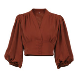 New French V-Neck Women's Shirt In Autumn 2025 Court Style Lantern Sleeves Long-Sleeved Shirt 68HZ