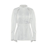 Designing Long-Sleeved White Shirt Women's Autumn And Winter 2025 New Waist-Down Strap Strapped Shirt Top 68HZ