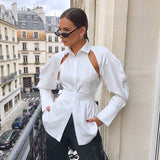 Designing Long-Sleeved White Shirt Women's Autumn And Winter 2025 New Waist-Down Strap Strapped Shirt Top 68HZ