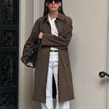 2025 Spring And Summer Long Leather Velvet Coat Women Casual With Retro Brown Long-Sleeved Workwear Windwear 68HZ