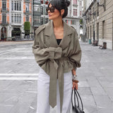 High-End French Large-Turn-Over Tie With Windcoat 2025 Commuting Women's Autumn Fashion Temperament Coat 68HZ
