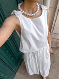 Spring/Summer 2025 White Cotton Sling Round Collar Short Blouse Loose Skirt Set Stylish Comfortable Commuter Women's Clothing 68HZ