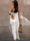 White Sexy Temperament Loose Holiday Wind Hanging Neck Dress 2025 Summer Fashion New Long Dress 68HZ