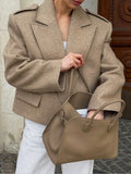 Autumn And Winter Pure Color Hair Suit Women's High-Grade Temperament Fashion Big Collar Casual Style Short Coat 68HZ