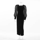 Black Sexy Temperament Collar Bubble Sleeve Knitting Korean Straight-Up Dress Stylish Dress 68HZ