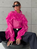 French Temperament Mesh Small Collar Collar Cascade Layered Lotus Leaf Shirt 2025 Spring New Fashion Woman 68HZ