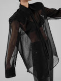 2025 Spring And Summer New Temperament Retro Perspective Yarn Loose Long-Sleeved Shirt Fashion Cardigan Woman 68HZ