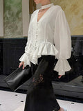 Court Style Design Lotus Leaf Side Long-Sleeved Shirt 2026 Spring And Autumn New Temperament High-End Blouse Woman 68HZ