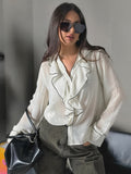 New Fashion Commuting Color Lotus Leaf Side Long-Sleeved Lady Shirt Spring And Summer Temperament Comfortable Cardigan Women's Clothing 68HZ