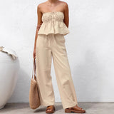 Kash Cotton Tecta Tective With Loose Trousers Casual Set 2025 Spring And Summer Fashion New Two-Set 68HZ