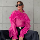 French Temperament Mesh Small Collar Collar Cascade Layered Lotus Leaf Shirt 2025 Spring New Fashion Woman 68HZ
