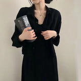 Korean Version Of Chic Spring And Autumn French Retro Temperament To Reduce The Age Of Sexy Sling Dress + Shirt Coat Two Sets Of Women 68HZ