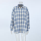 Beach Casual Blue Fashion Temperament Feelt Cotton Plaid Shirt Autumn And Winter Commute Loose Women's Clothing 68HZ