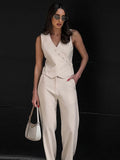 Commuting Apricot Cotton Vest Vest Broad Leg Trousers Two Sets Of Women 2025 Summer Deconstruction Design Set 68HZ