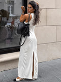 French White Body Repair Bag With A Forked Knitted Dress In The 2025 Spring And Summer New Long Dress Woman 68HZ