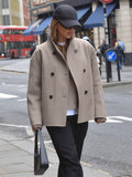Brown French Style V-Neck Double Buckle Coat 2025 New Autumn Fall And Winter Suit Women's Clothing 68HZ