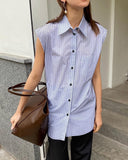 2025 Summer Commuter Style Women Fashion New Niche Design Sleeveless Shirt Loose Striped Top Lady 68HZ