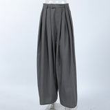French Commuting Folding Gray Suit Trousers Women's Autumn 2025 Fashion Casual Loose Broad-Legged Trousers 68HZ