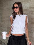 Spring And Summer New Cotton Collared With Loose Comfortable Round Collar Vest Blouse Fashion Commuting Women's Clothing 68HZ