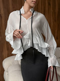 Autumn 2025 New Women's Long Sleeves Thin Laminated Lotus Leaf Tops High-End Feel Shirt 68HZ