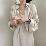 Korean Version Of Chic Spring And Autumn French Retro Temperament To Reduce The Age Of Sexy Sling Dress + Shirt Coat Two Sets Of Women 68HZ