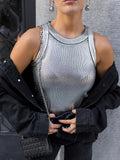 Fashion Knitting Pits Summer Bribs With Rounded Slings Small Vest Sexy Hollow Short Solid Color Top Woman 68HZ