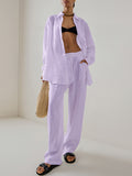 Spring New Purple Cotton Loose Long-Sleeved Trousers Set 2025 Fashion Commute Two Sets Of Women 68HZ