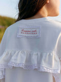 Small Design Tidial Woman Autumn Back Lace Lotus Side Splicing Tops Loose White Coat Woman 68HZ