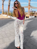 Cotton Lace White Thigh Crepe High-Waist Casual Flared Trousers 2025 New Fashion Trousers 68HZ