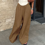 Spring And Summer Commuting Lazy Cotton Tnut Fashion Wide-Footed Trousers Loose Pocket Trousers Women's Clothing 68HZ