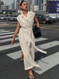 French Temperament Cotton Suit Collar Commuting Dress 2025 Spring And Summer Fashion New Long Dress 68HZ