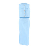 Summer Fashion Round Collar Sexy Sleeveless Vest Mid-Rise Open Skirt Two Sets Of Solid Cotton Women's Clothing 68HZ