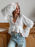 Fashion Chiffon Long-Sleeved Lace Lady Shirt Spring And Summer New Loose Comfortable Horn Sleeve Woman 68HZ