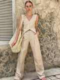 Summer Cotton Sleeveless Vest Vest Trousers Suit Women 2025 New Casual Fashion Two-Piece Women's Clothing 68HZ