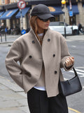 Brown French Style V-Neck Double Buckle Coat 2025 New Autumn Fall And Winter Suit Women's Clothing 68HZ