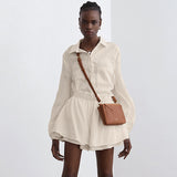 2025 Summer Cotton Women's Long-Sleeved Top Lotus Side Shorts Two Sets Of Casual Fashion White Set 68HZ