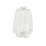 Sexy Design With A Sense Of Cotton White Fashion Long-Sleeved Shorts Set Summer Women's Clothing 68HZ