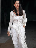 French Deep V Lace Lace Lotus Lobe Side Pick-Up Thin Tug-Tail Shirt 2025 Spring And Summer Fashion Top 68HZ