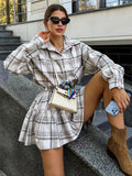 Lattice Collared Waist Long Sleeve High-Waisted Skirt Set 2025 New Autumn Fashion Two-Piece Set Of Women 68HZ