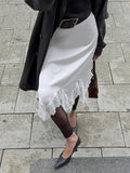 Design Sense Of Niche Lace Splicing Irregular White Half-Body Skirt Women High Waist Thin Long A-Shaped Skirt 68HZ