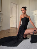 2026 Spring And Summer Women's Fashion Simple Broth Skirt Ribbon Black Elegant Dress 68HZ
