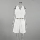Spring And Summer New Commuting Style Sleeveless V-Neck Hanging Neck Hot Pants Set 2025 Fashion Two Sets 68HZ