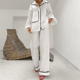 Autumn New Cotton-Colored Collared Lantern Sleeve Broad-Footed Trousers Set 2025 Fashion Two-Piece Set Of Women 68HZ