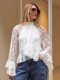 In The Autumn Of 2025, The New Women's Cascaded Horn Sleeves Are Two French Small Shirt Lace Tops. 68HZ