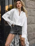 New 2025 Punk Wind Rock Cascading Lotus Side With Lace White Shirt Female Personality 68HZ