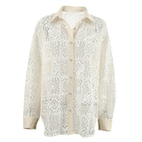 2025 New Lace Hollow Shirt Commuting Women Design Fashion Long-Sleeved Shirt Woman 68HZ