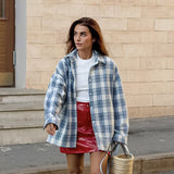 Beach Casual Blue Fashion Temperament Feelt Cotton Plaid Shirt Autumn And Winter Commute Loose Women's Clothing 68HZ